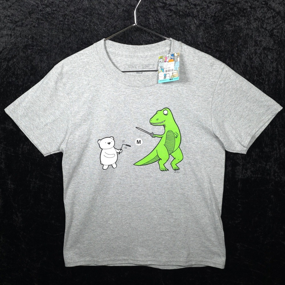 Robot vs Sloth Polar Bear vs T-Rex Youth Graphic T-Shirt Gray Medium